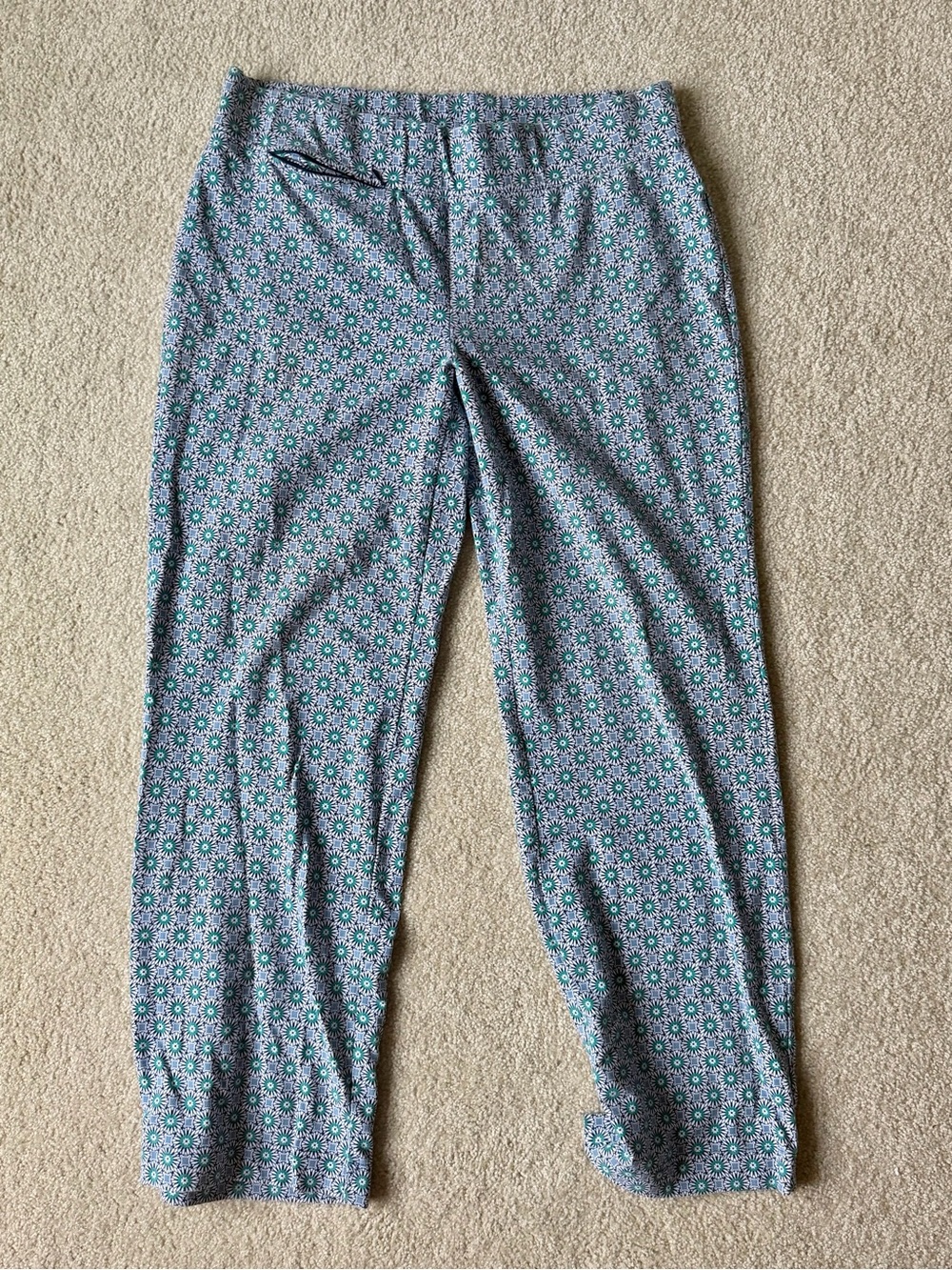 Lands’ End Women’s Nautical Green & Blue Patterned Pants Size L